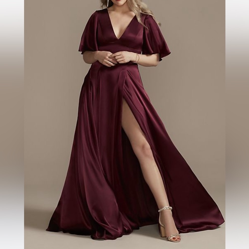 David’s Bridal Galina Signature Charmeuse Flutter Sleeve A-Line Bridesmaid